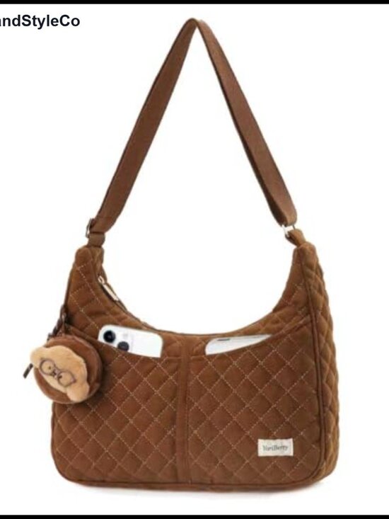 Handbags - Quilted Hobo Shoulder Bag with Adjustable Strap Zipper Closure